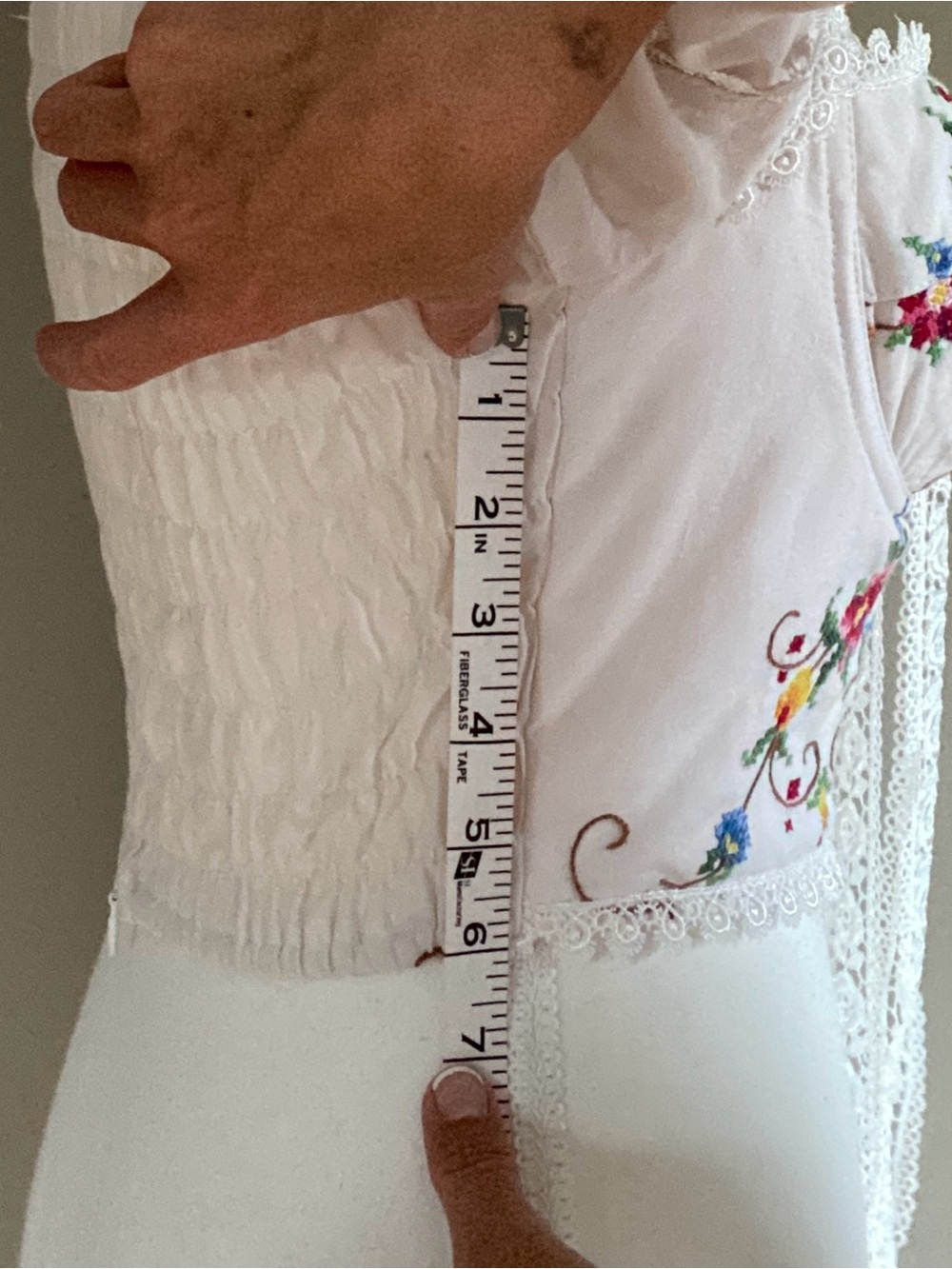 Embroidered Ivory Lace Tie-Neck Blouse - Picture 15 of 15